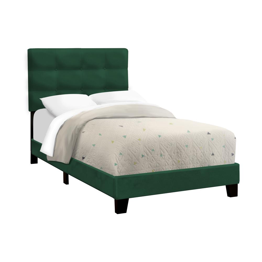 Potter Verde Collection Twin Green Velvet Upholstered Bed Frame – Transitional Style with Chrome Accents