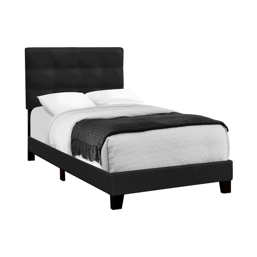 Alpine  Kairo Twin Size Black Velvet Bed Frame – Upholstered Transitional Design, No Headboard
