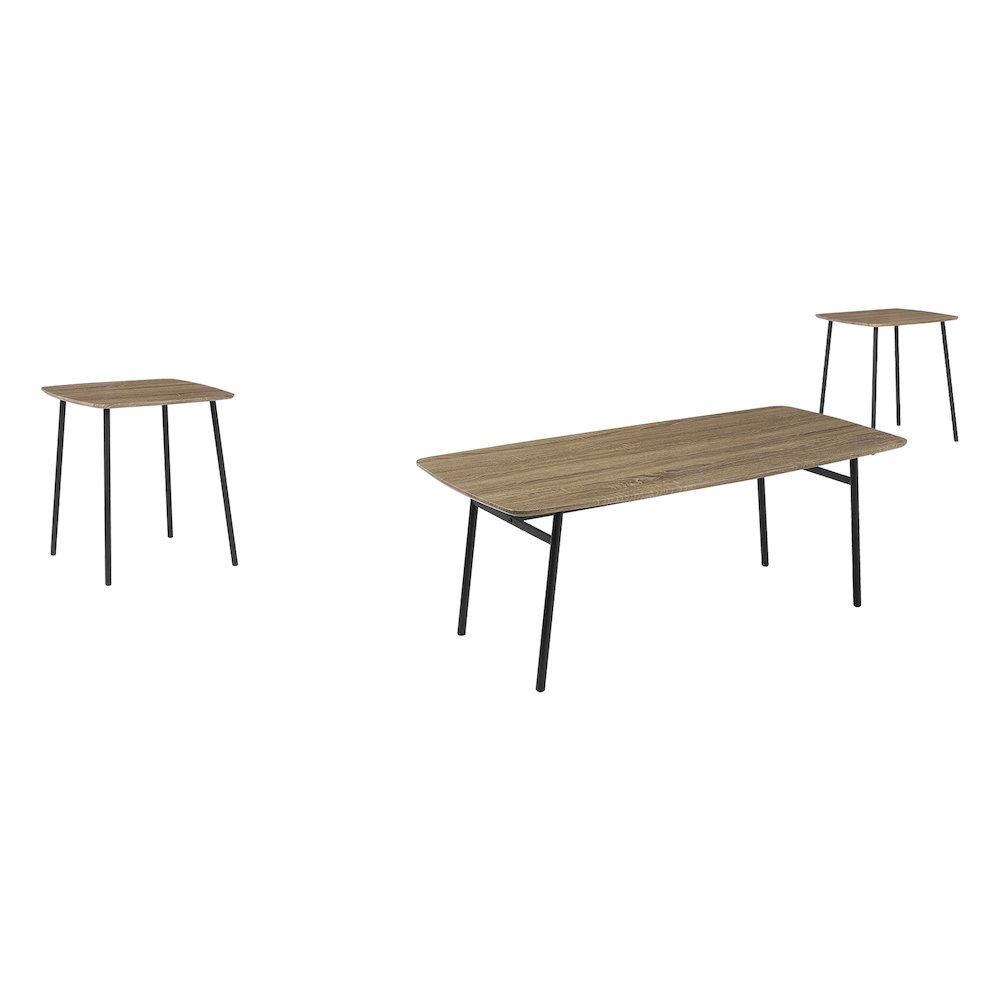 Table Set, 3pcs Set, Coffee, End, Living Room, Dark Taupe Laminate, Black Metal, Contemporary, Modern