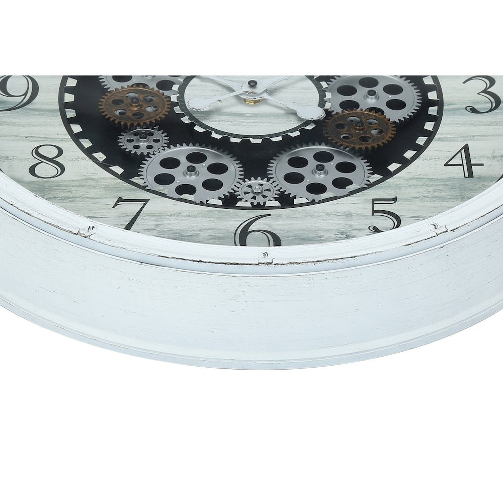 Wallis - Clocks 20" Round Gear Mechanism Wall Clock Antique White Transitional