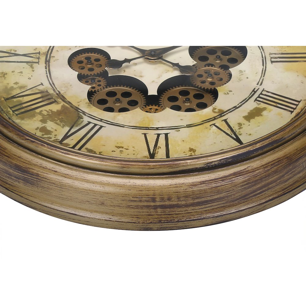 Sadia - Clocks 23" Round Gear Mechanism Wall Clock Antique Brown Transitional