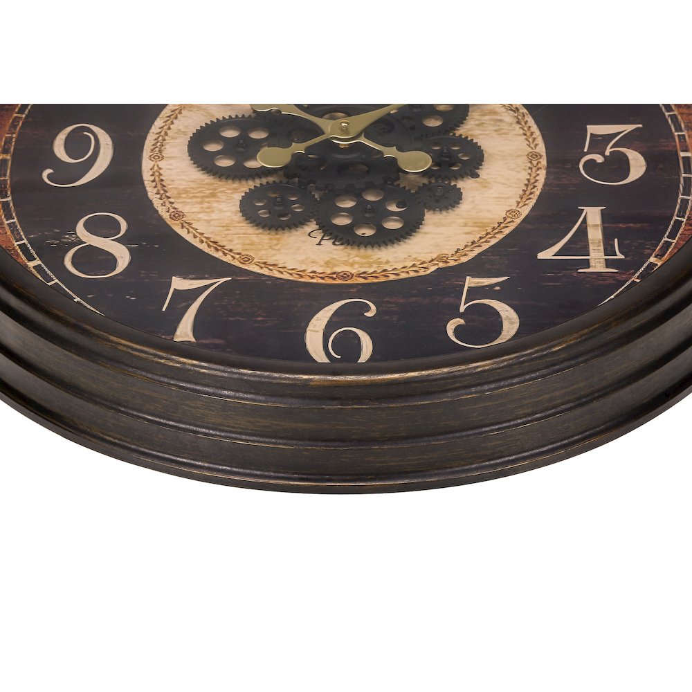 Ediva - Clocks 24" Round Gear Mechanism Wall Clock Brown Traditional