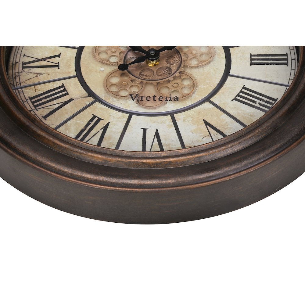 Nina - Clocks 15" Round Wall Clock Antique Brown Transitional
