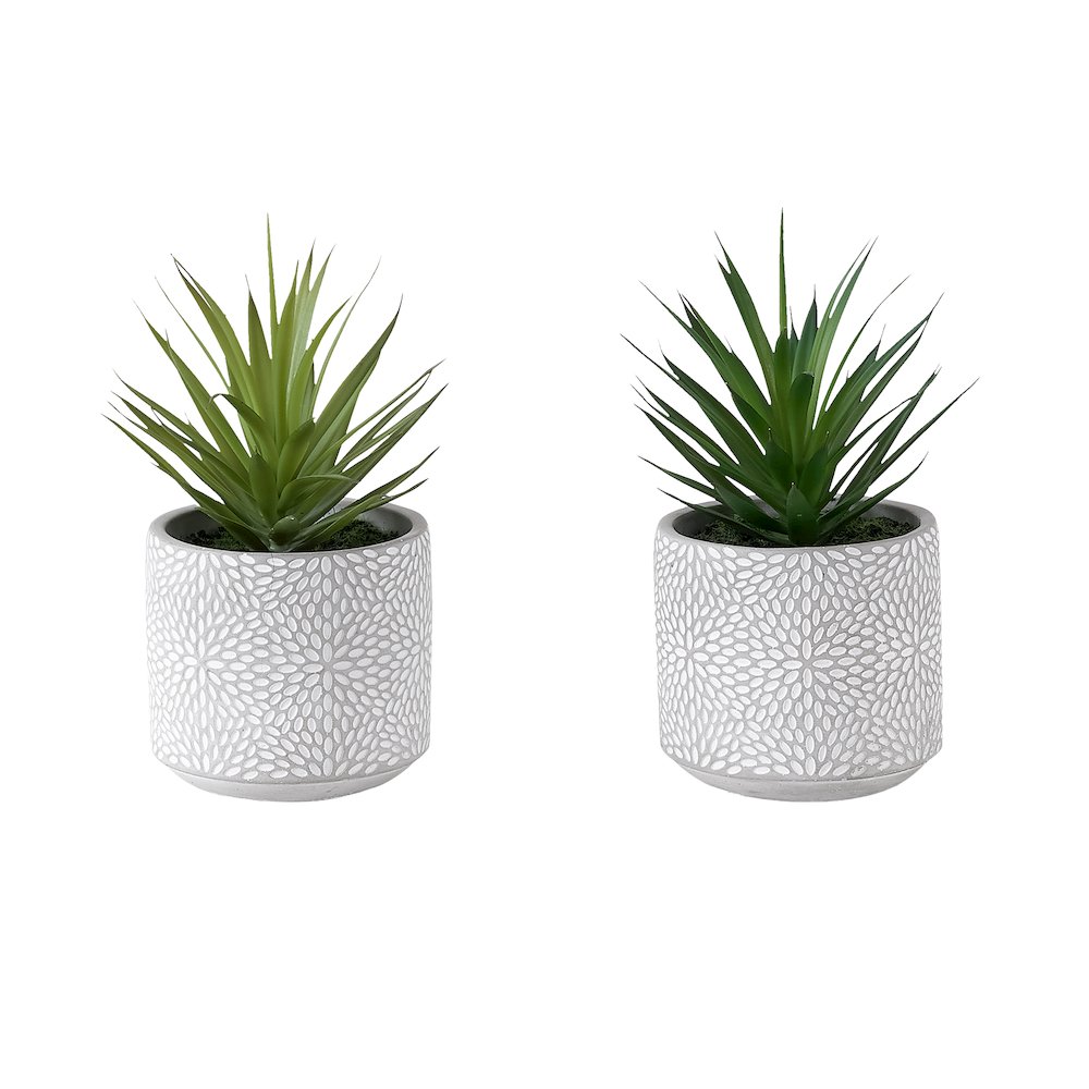 Artha - Artificial Plant Set Of 2 9" Tall Succulent White Cement