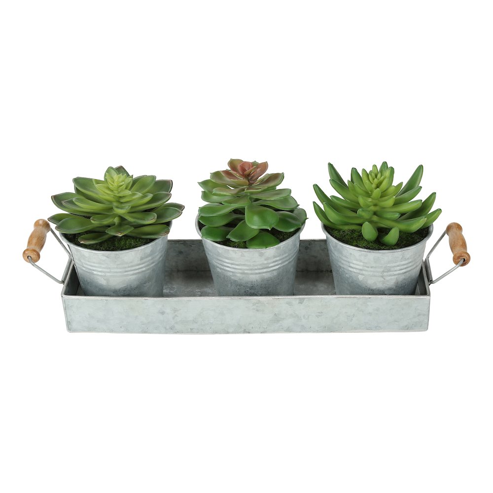 Nairi - Artificial Plant Set Of 3 6" Tall Succulent Table Silver