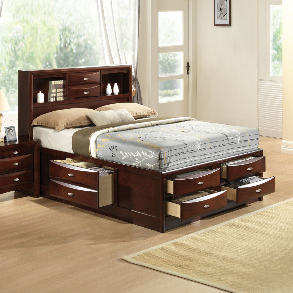 Roop Ireland Dark Espresso Wood Eastern King Bed – Panel Style with Underbed Storage