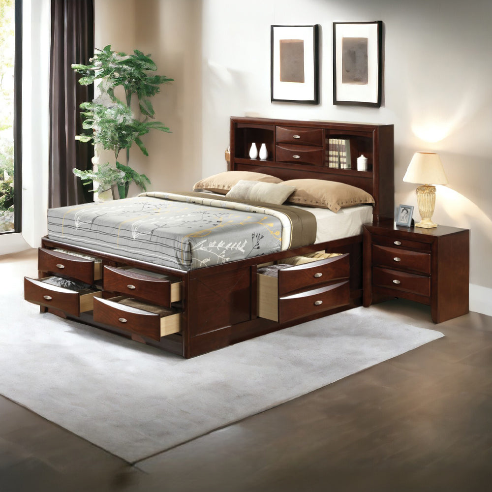 Roop Ireland Dark Espresso Wood Eastern King Bed – Panel Style with Underbed Storage