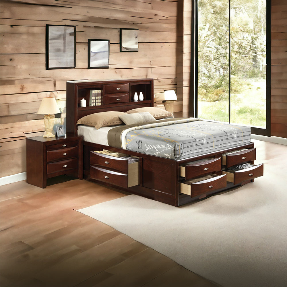 Roop Ireland Dark Espresso Wood Eastern King Bed – Panel Style with Underbed Storage