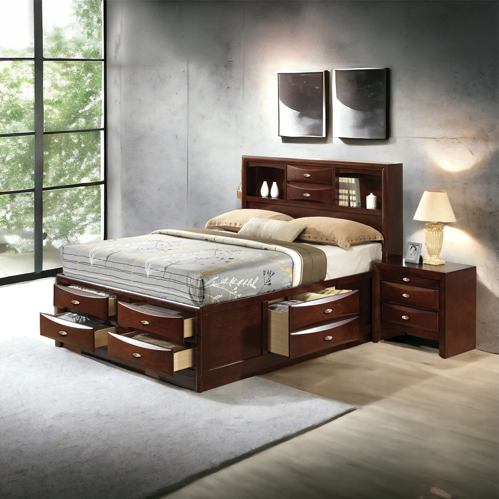 Roop Ireland Dark Espresso Wood Eastern King Bed – Panel Style with Underbed Storage