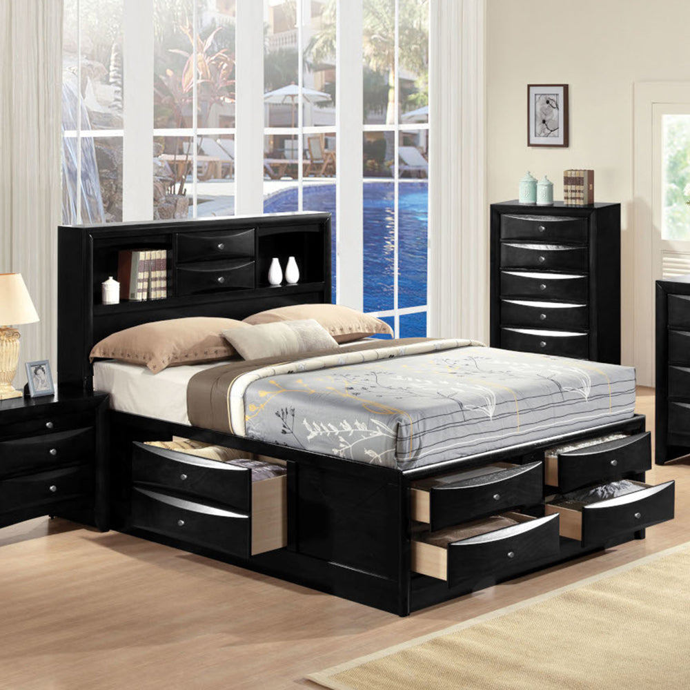 Daisy Ireland Queen Size Wooden Bed – Modern Sleigh Design with Storage Drawers