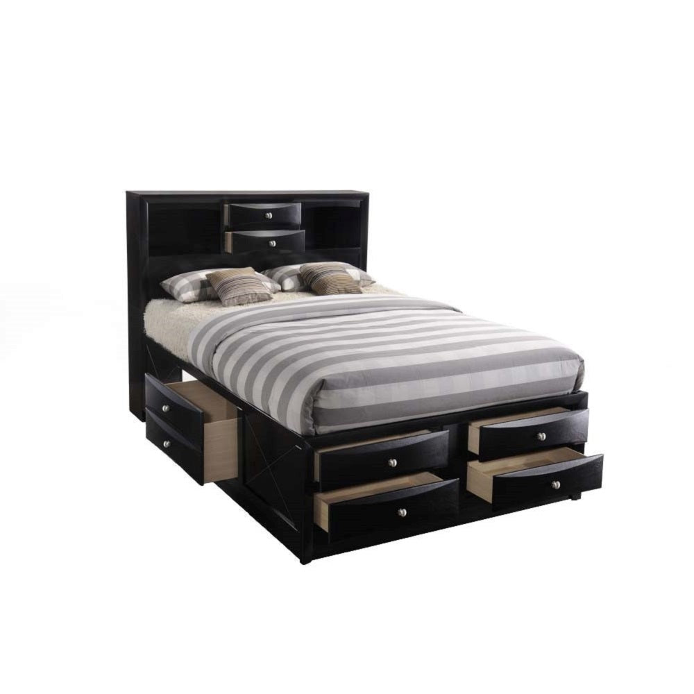 Troy Ireland Collection Full Storage Bed Black – Contemporary Platform with 8 Drawers
