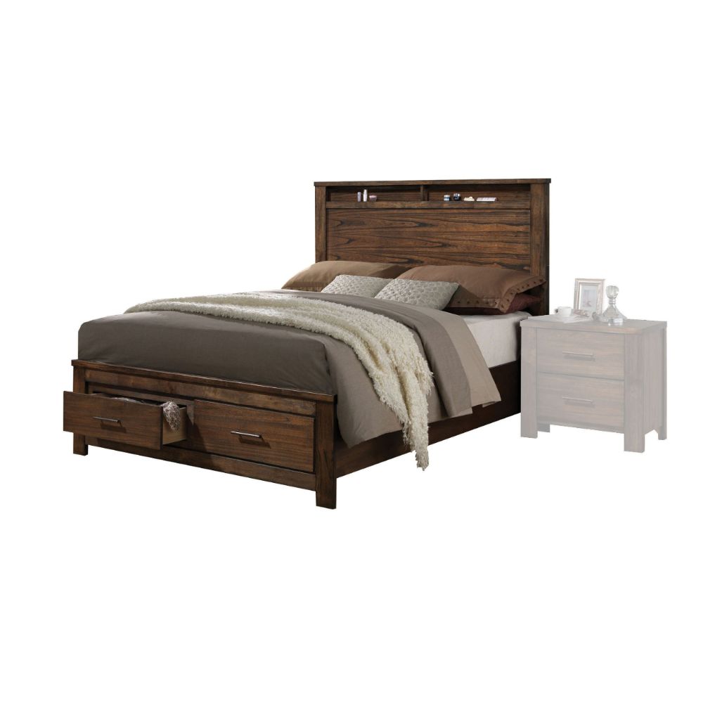 Sridama Merrilee Eastern King Brown Wooden Bed – Traditional Panel Design with Storage Drawers