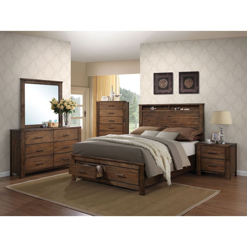 Sridama Merrilee Eastern King Brown Wooden Bed – Traditional Panel Design with Storage Drawers