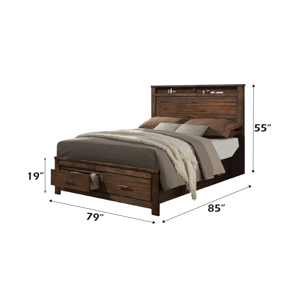 Sridama Merrilee Eastern King Brown Wooden Bed – Traditional Panel Design with Storage Drawers