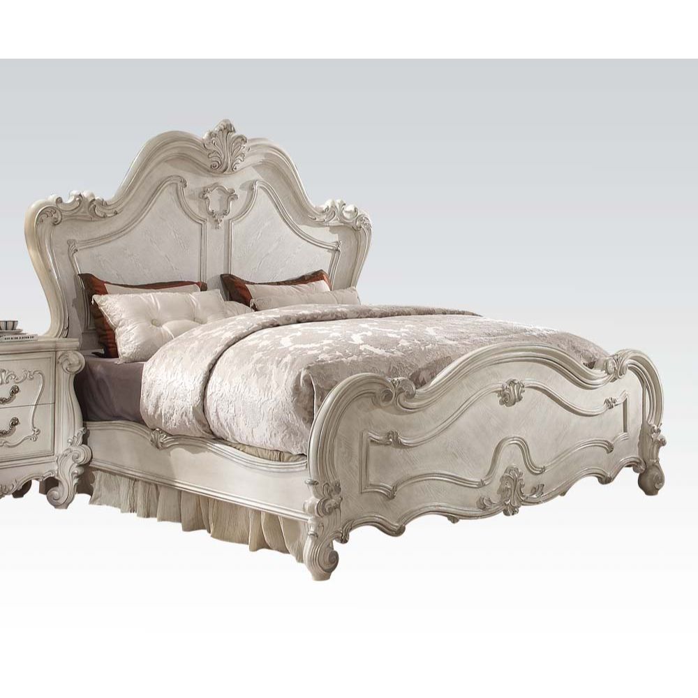 Nirmal Versailles EK Champagne Upholstered Wood Bed – Traditional Ornate Headboard Design