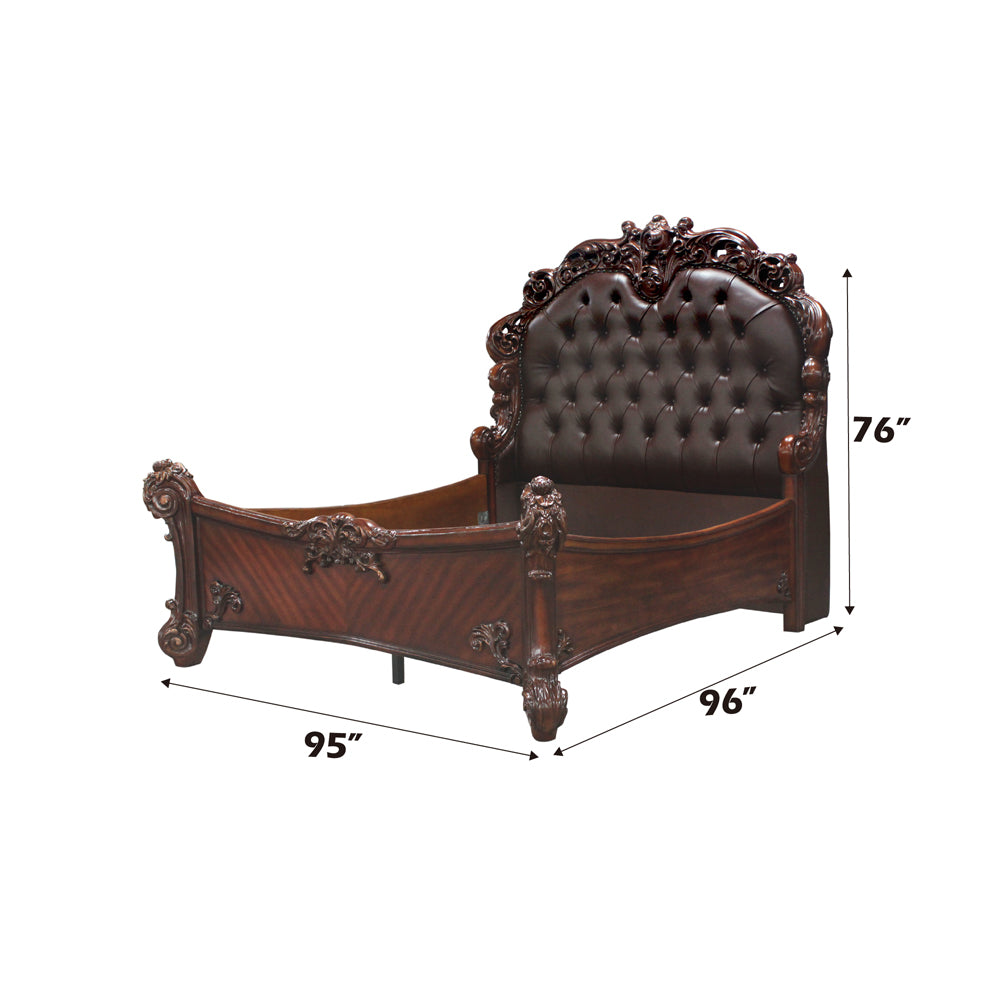 Riko Vendome Eastern King Cherry Synthetic Leather Bed – Traditional Sleigh Design