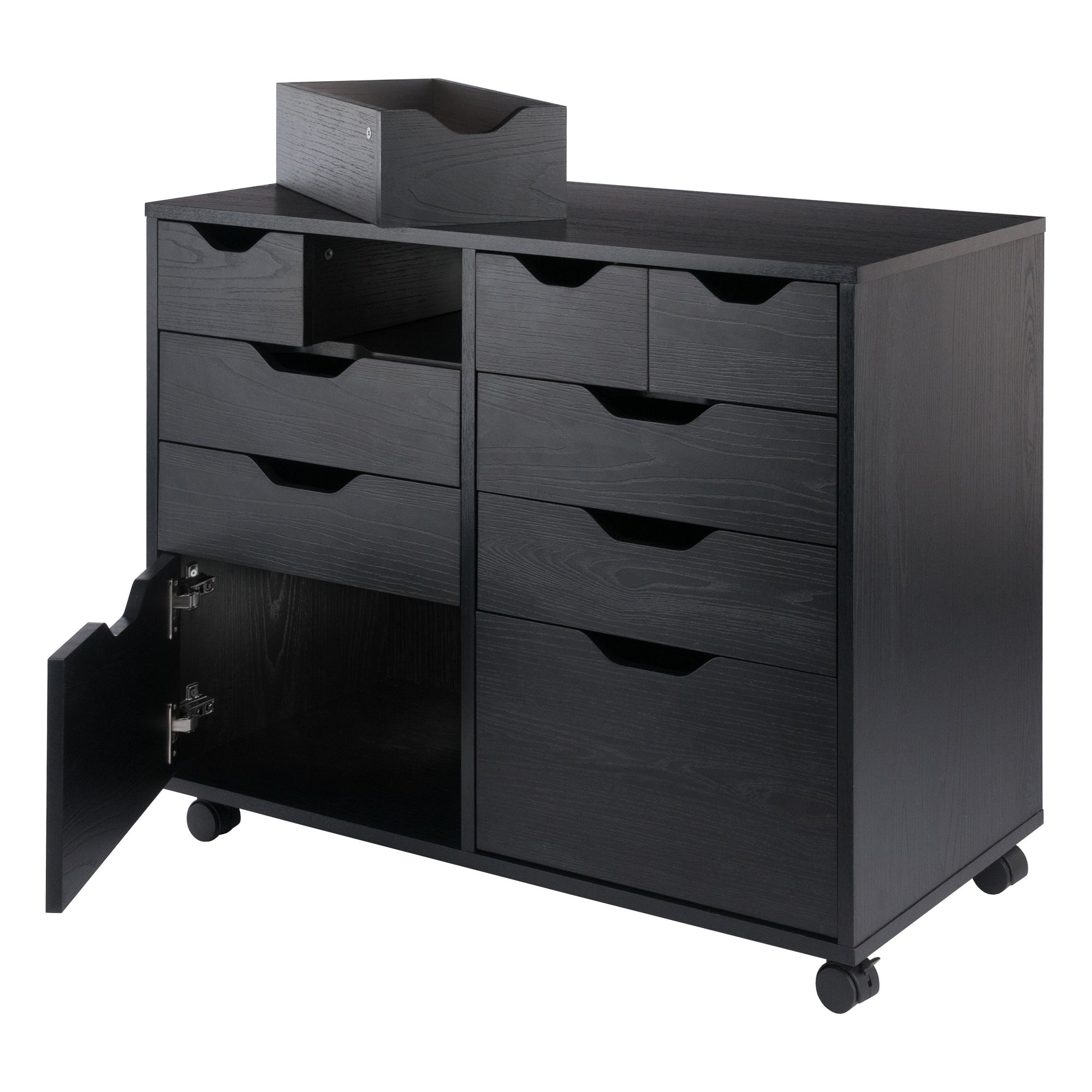 Halifax Bins & Drawers Multi-Storage Wide Mobile Cabinet,. Black