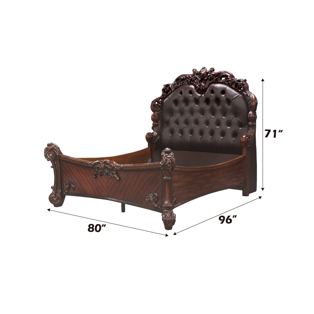Liliya Vendome Queen Bed Cherry Synthetic Leather – Elegant Traditional Design
