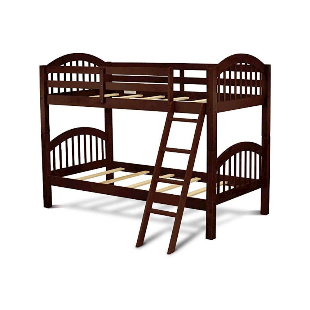 Tamarisk Verona Space-Saving Twin Java Solid Wood Bunk Bed Built-In Ladder & Full Guard Rails