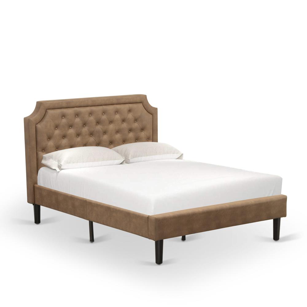 Brava Granbury Full Brown Upholstered Wood Bed Frame Modern Design with Sturdy 9-Leg Support