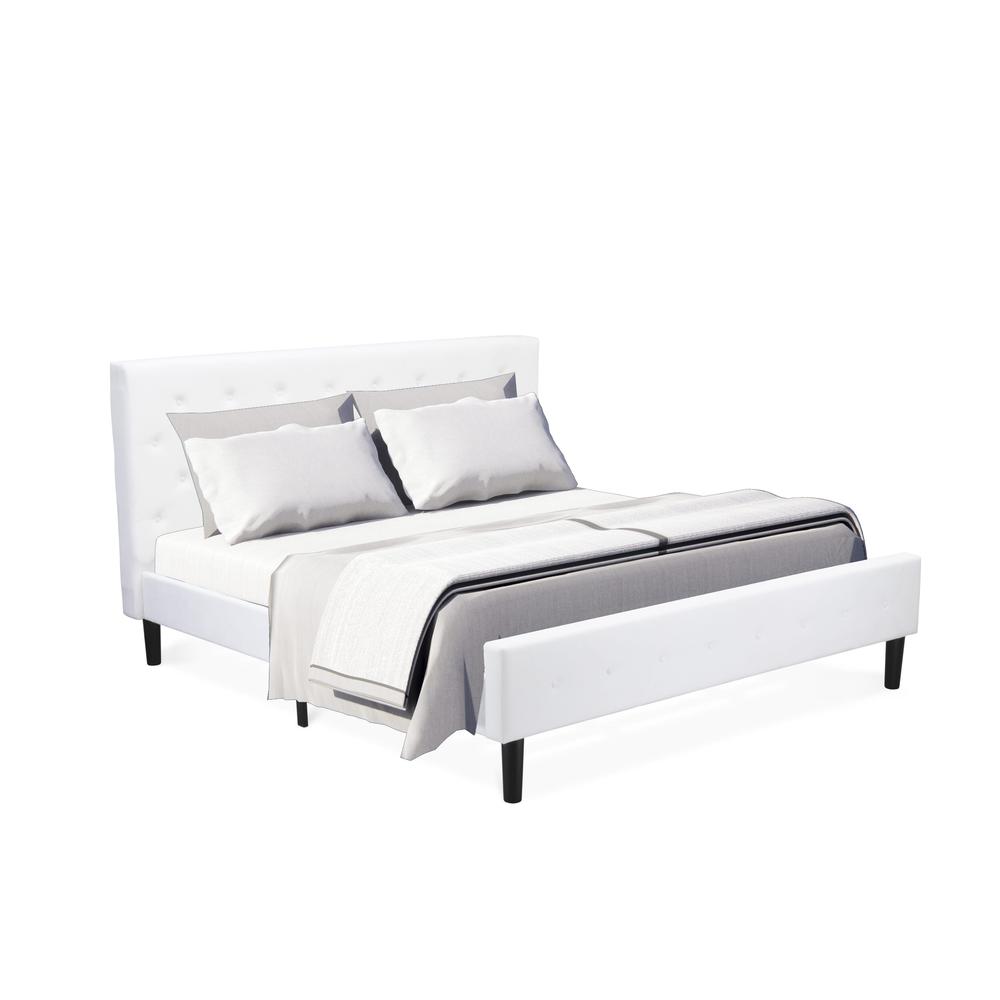Lorenne Nolan King Size White Velvet Upholstered Platform Bed Button Tufted Modern Design