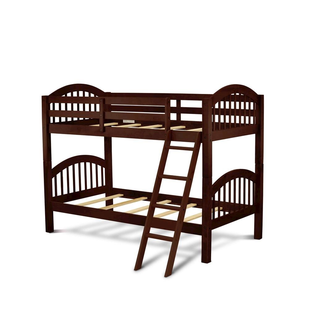 Tamarisk Verona Space-Saving Twin Java Solid Wood Bunk Bed Built-In Ladder & Full Guard Rails