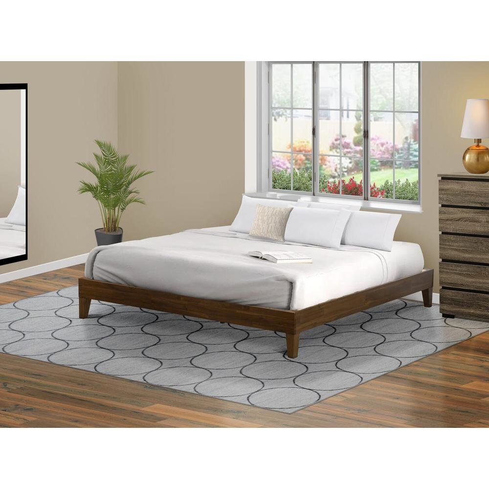 Valis East West Furniture King Size Walnut Solid Wood Platform Bed Frame Modern Style with 6-Leg Support System