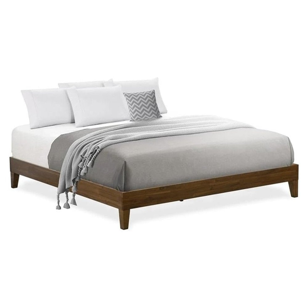 Valis East West Furniture King Size Walnut Solid Wood Platform Bed Frame Modern Style with 6-Leg Support System