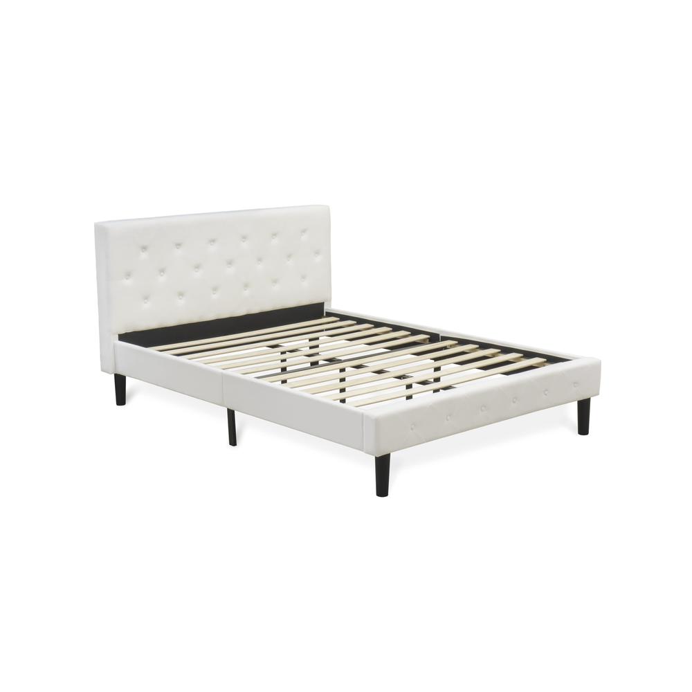 Ollwyn Aliana Nolan Queen Bed Frame in White Velvet Button Tufted Upholstered Platform with Padded Footboard