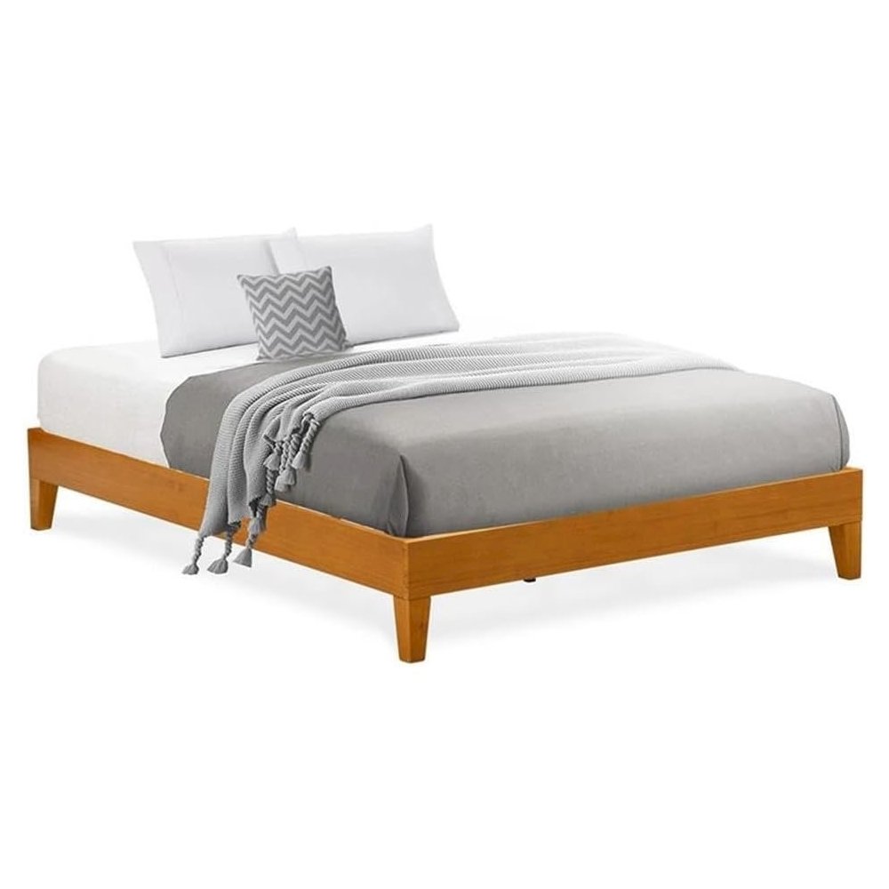 Hendro Panel Beds Queen Size Oak Engineered Wood Platform Bed Frame Modern Style with Center Support Legs