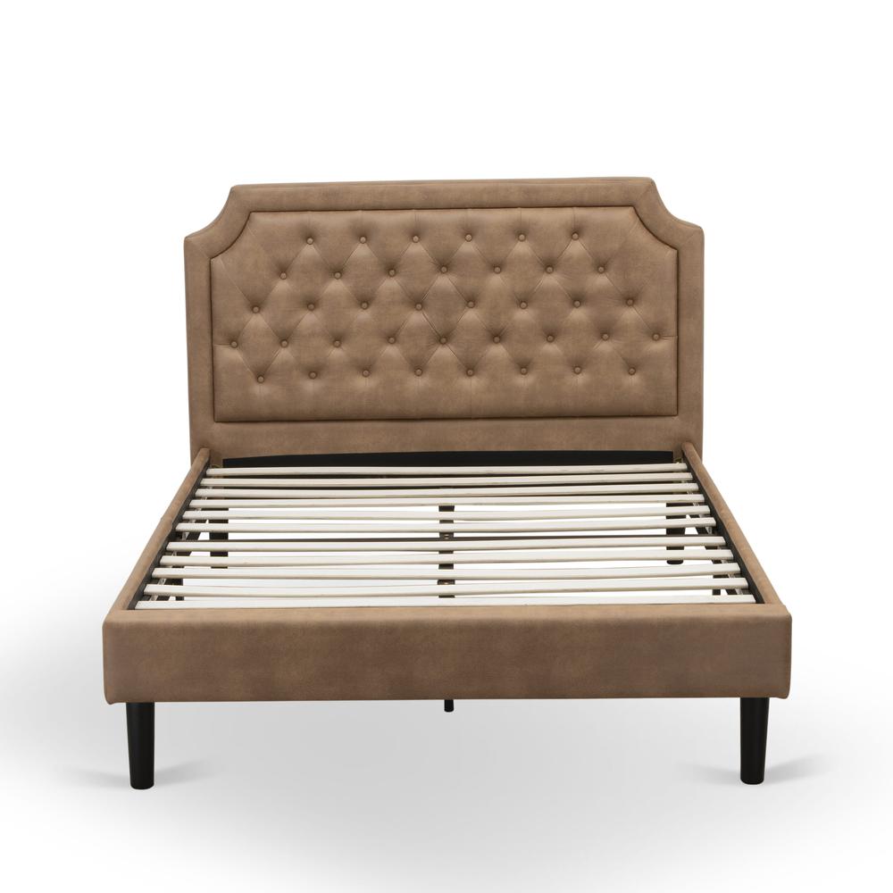 Brava Granbury Full Brown Upholstered Wood Bed Frame Modern Design with Sturdy 9-Leg Support