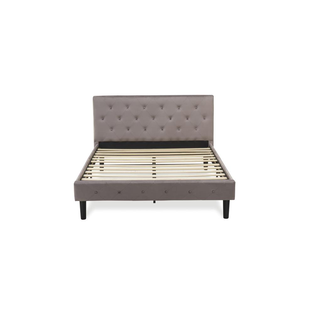 Kamal Nolan Full Brown Taupe Velvet Platform Bed Modern Button-Tufted Headboard & Footboard
