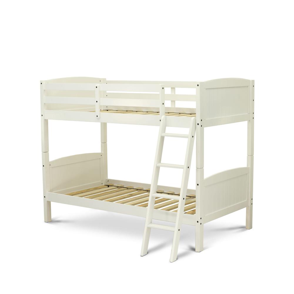 Clorid Albury Twin White Wood Bunk Bed – No Box Spring Required Space-Saving Kids Furniture