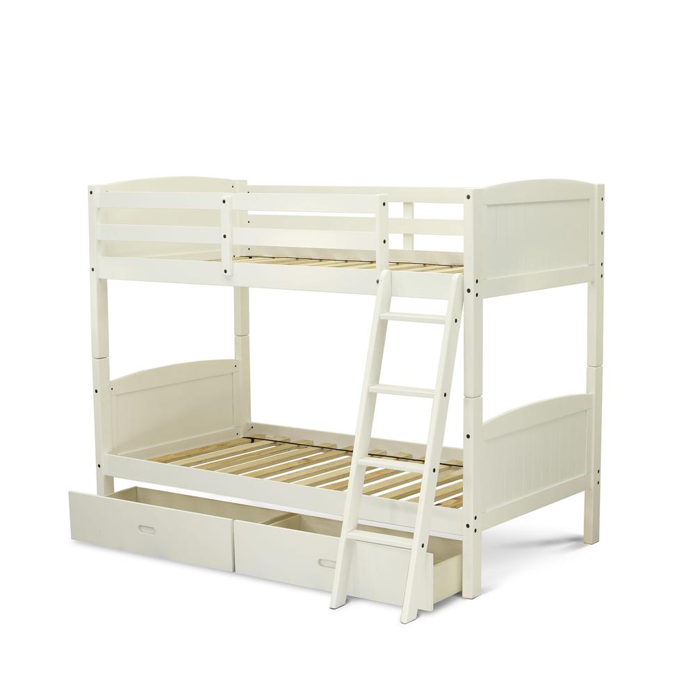 Xenith Albury Twin White Solid Wood Bunk Bed – Convertible with Trundle Drawer & Built-in Ladder