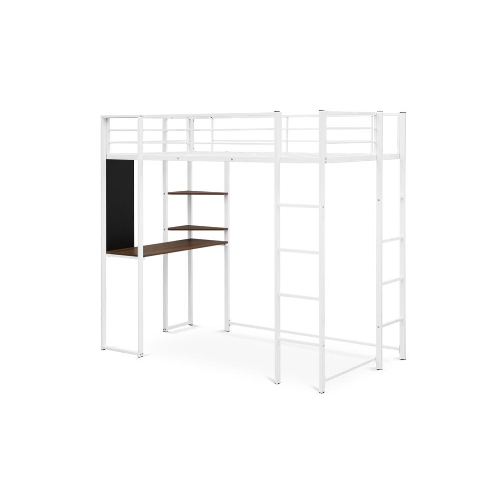 Liese Buckland Collection Twin Loft Bed in White Powder-Coated Metal Frame for Kids or Teens