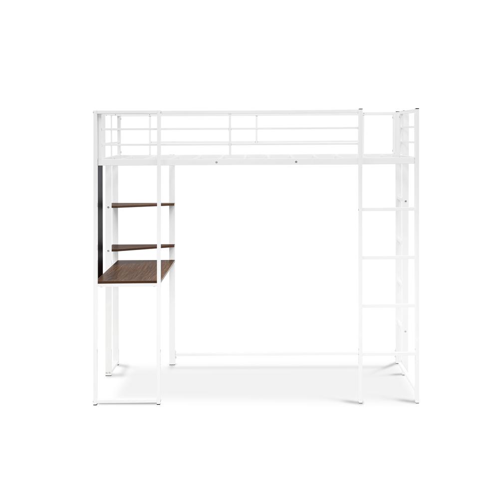Liese Buckland Collection Twin Loft Bed in White Powder-Coated Metal Frame for Kids or Teens
