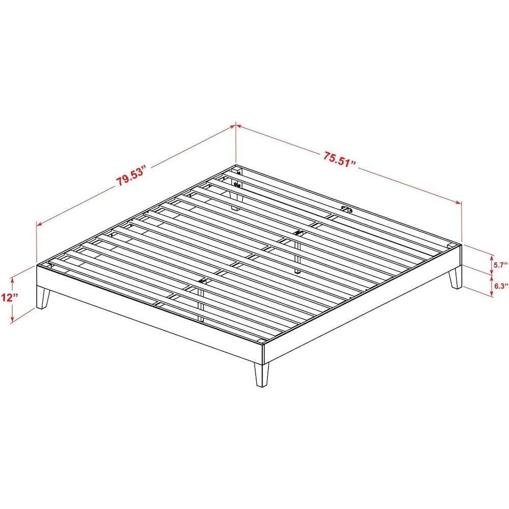 Valis East West Furniture King Size Walnut Solid Wood Platform Bed Frame Modern Style with 6-Leg Support System