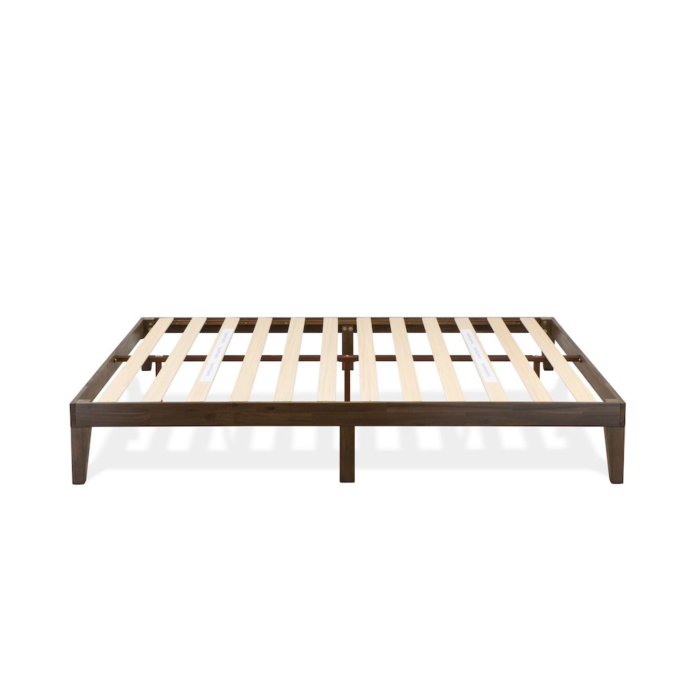 Harena Walden Full Walnut Solid Wood Platform Bed Minimalist Frame with Extra Center Support