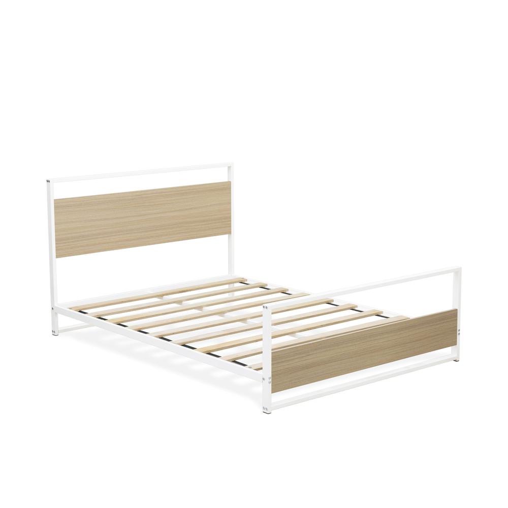 Calida Erie Full Size Platform Bed White Metal Frame & Wood Laminate, Sleek Contemporary Design