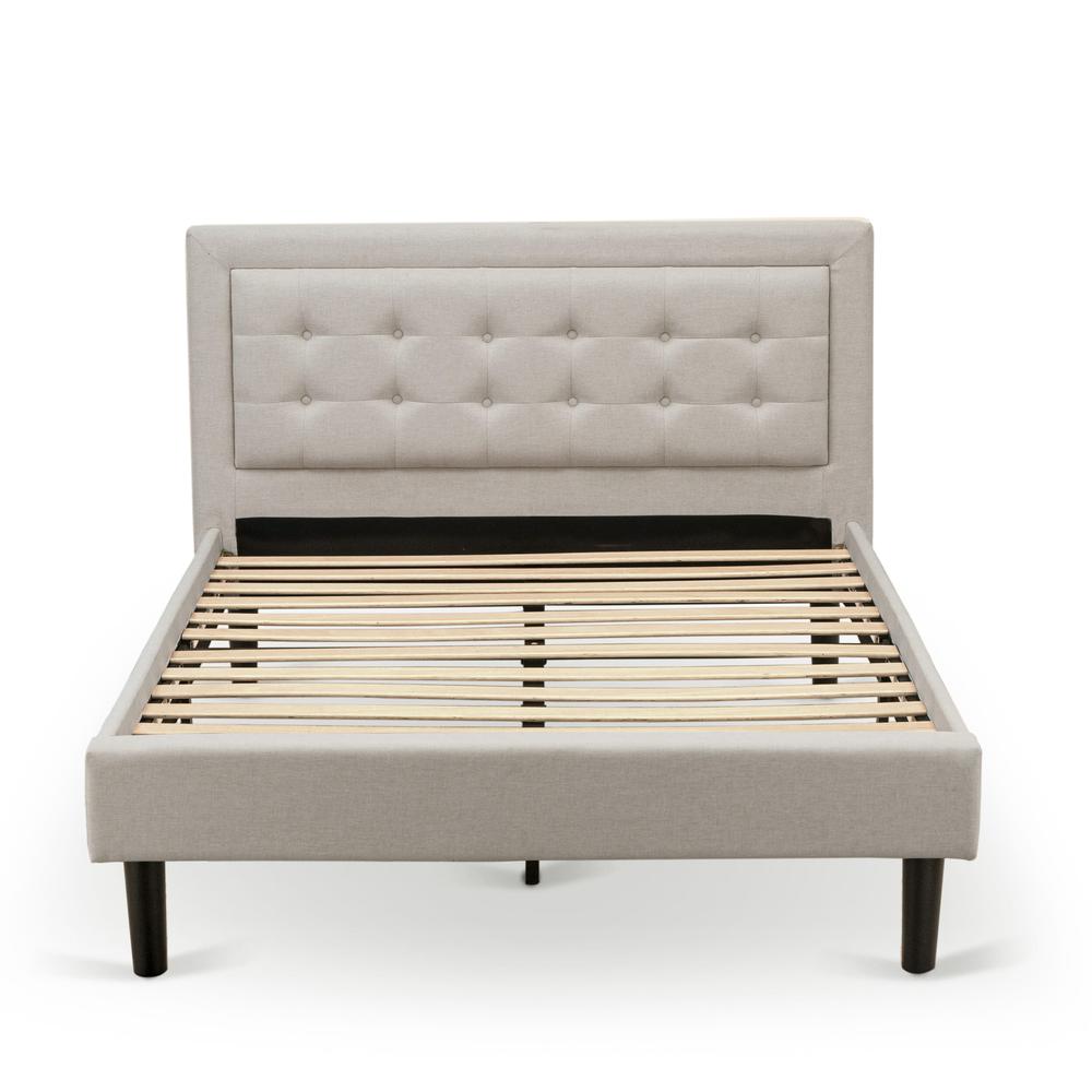 Katya Camden Collection Full Linen Upholstered Platform Bed Mist Beige, Button Tufted, Trim Design