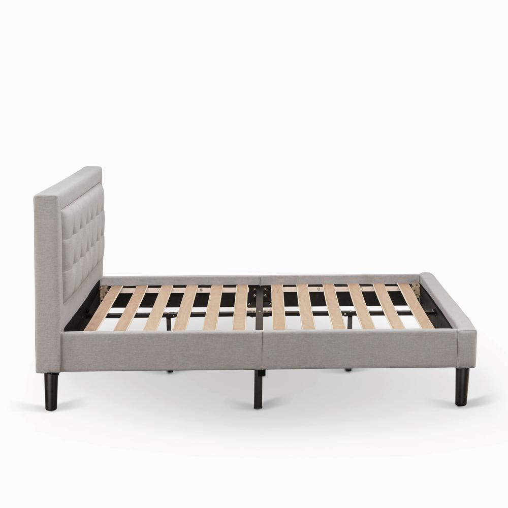 Katya Camden Collection Full Linen Upholstered Platform Bed Mist Beige, Button Tufted, Trim Design