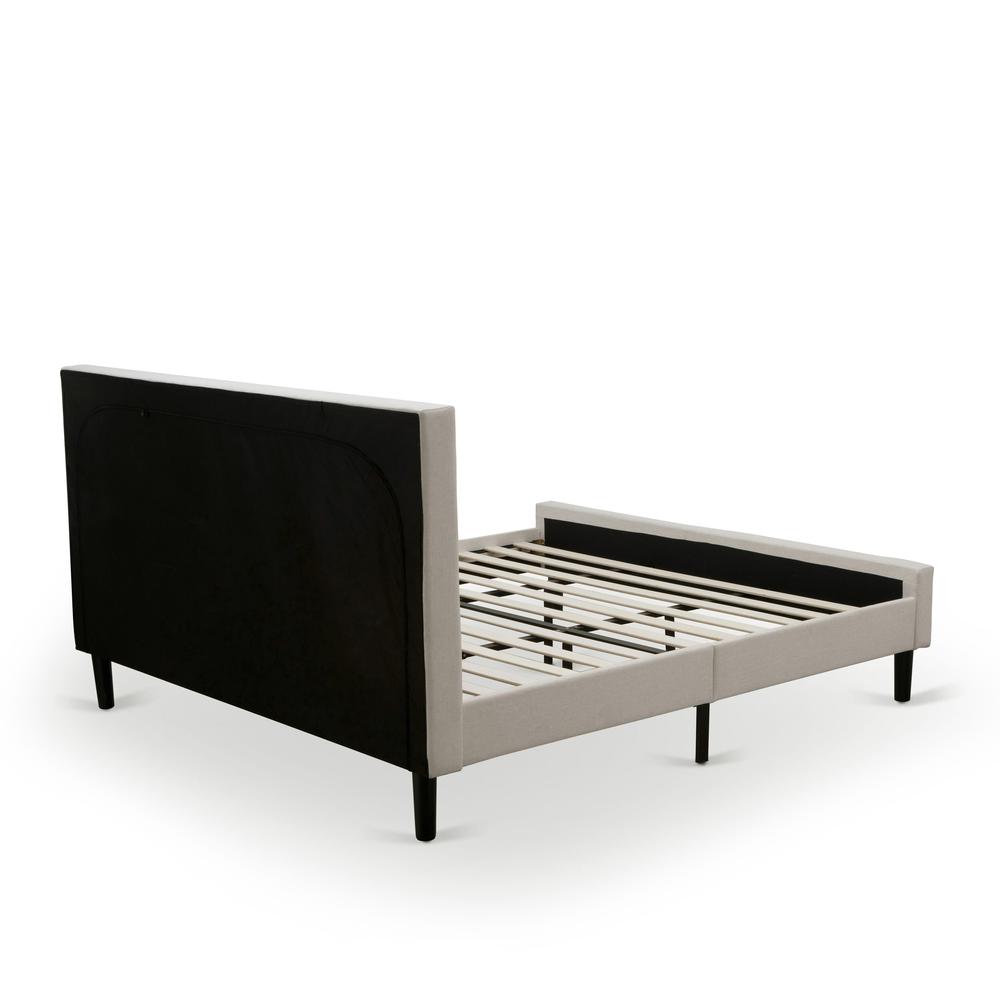 Asami Camden King Size Upholstered Bed in Mist Beige Linen Fabric, Button Tufting, Black Legs