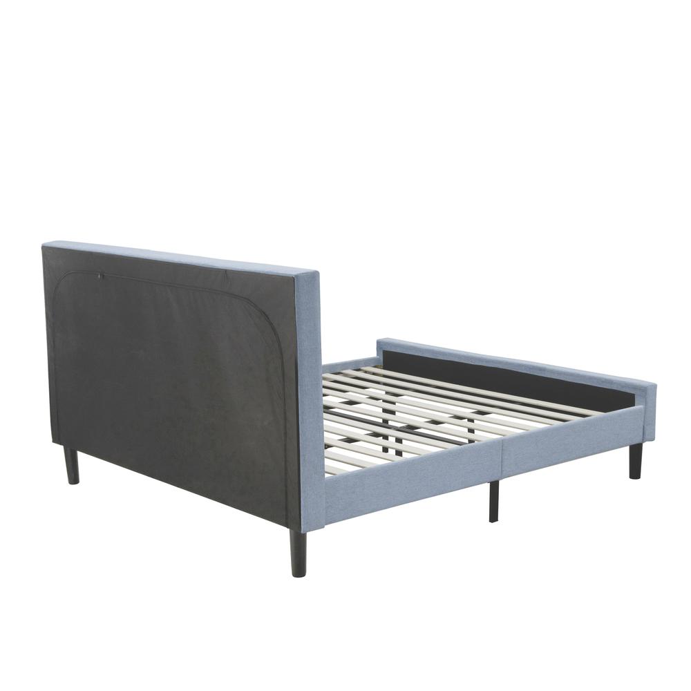 Sablewood East West FNF King Denim Blue Linen Platform Bed Frame Contemporary Upholstered Headboard with Button Tufted Design
