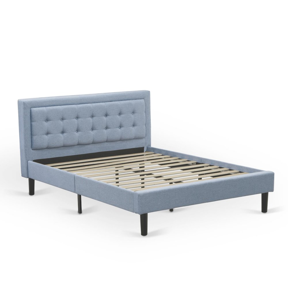 Damara Aurora Queen Denim Blue Linen Platform Bed Tufted Headboard