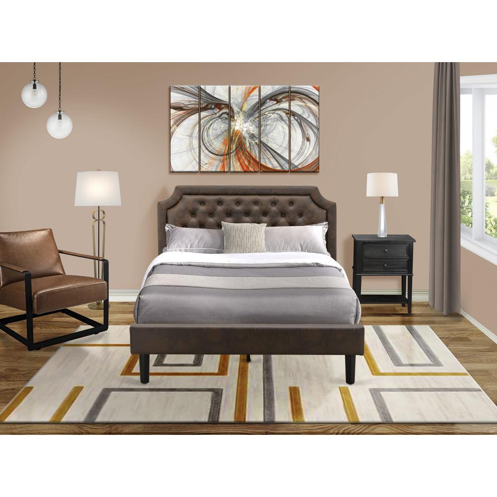 Ohana Astoria Queen Black Upholstered Bed Frame Modern Platform with Wooden Slats & 9-Leg Support