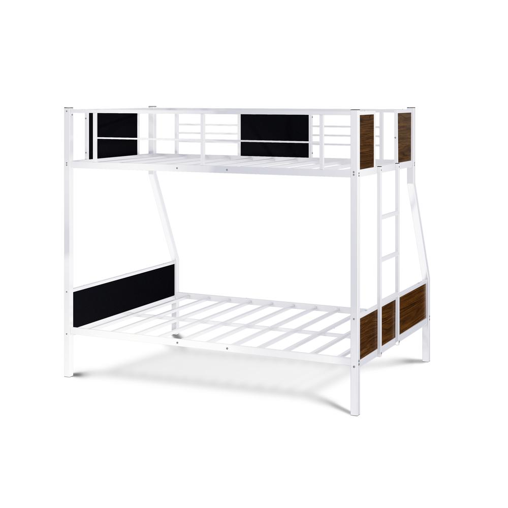 Mallory Jackson Full-Twin White Metal Bunk Bed Modern Space-Saving Design with Powder Coating Finish