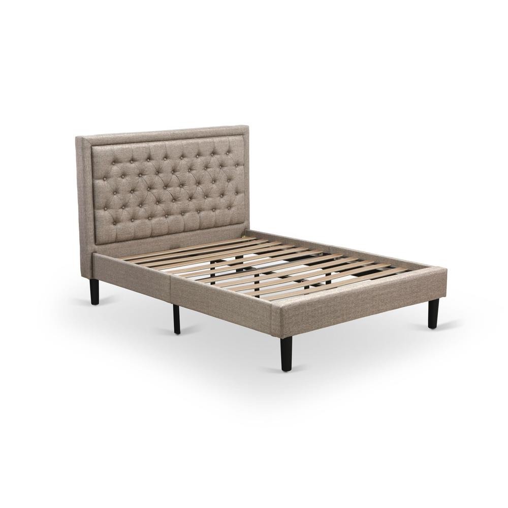 Khaki KhakiDreams Full Linen Upholstered Bed Frame Dark Khaki Finish, Tufted Headboard, Platform Design