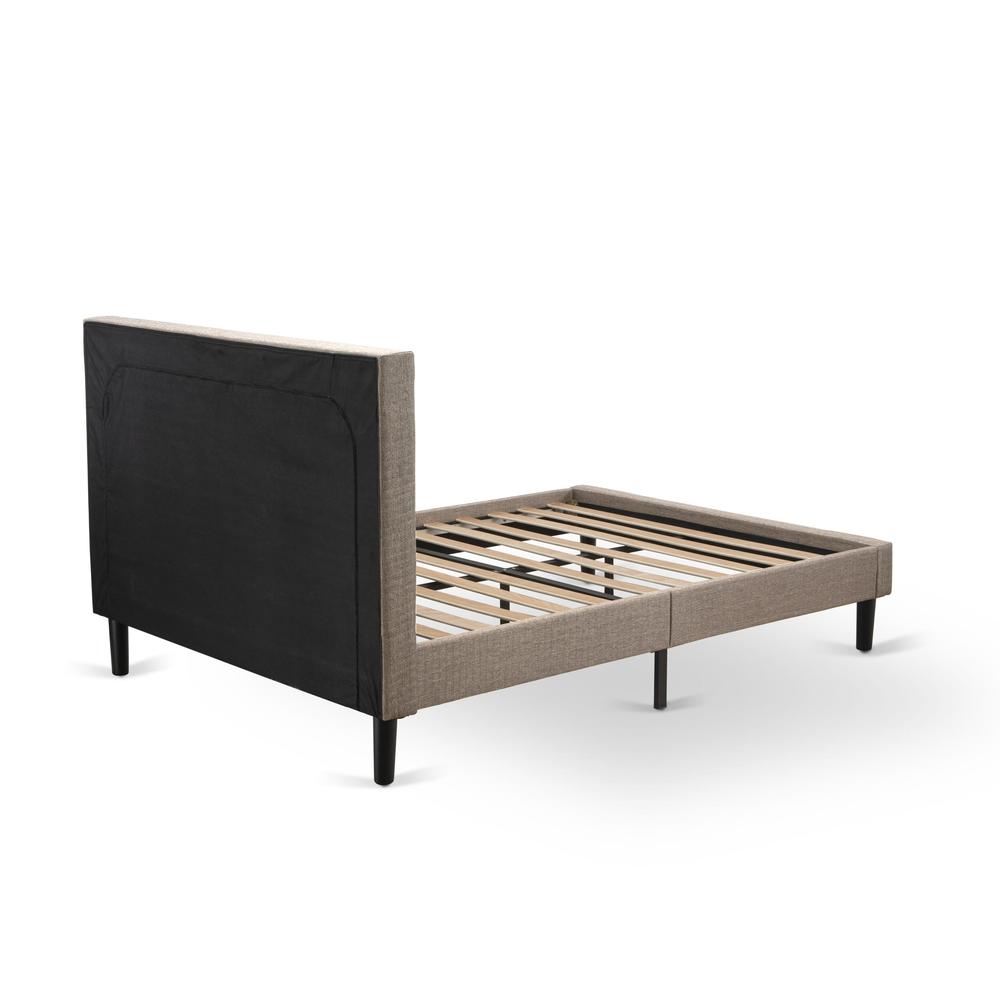 Khaki KhakiDreams Full Linen Upholstered Bed Frame Dark Khaki Finish, Tufted Headboard, Platform Design