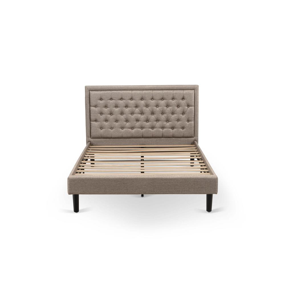 East West Collection Queen Dark Khaki Linen Fabric Upholstered Bed Modern Platform Style with Button Tufted Headboard