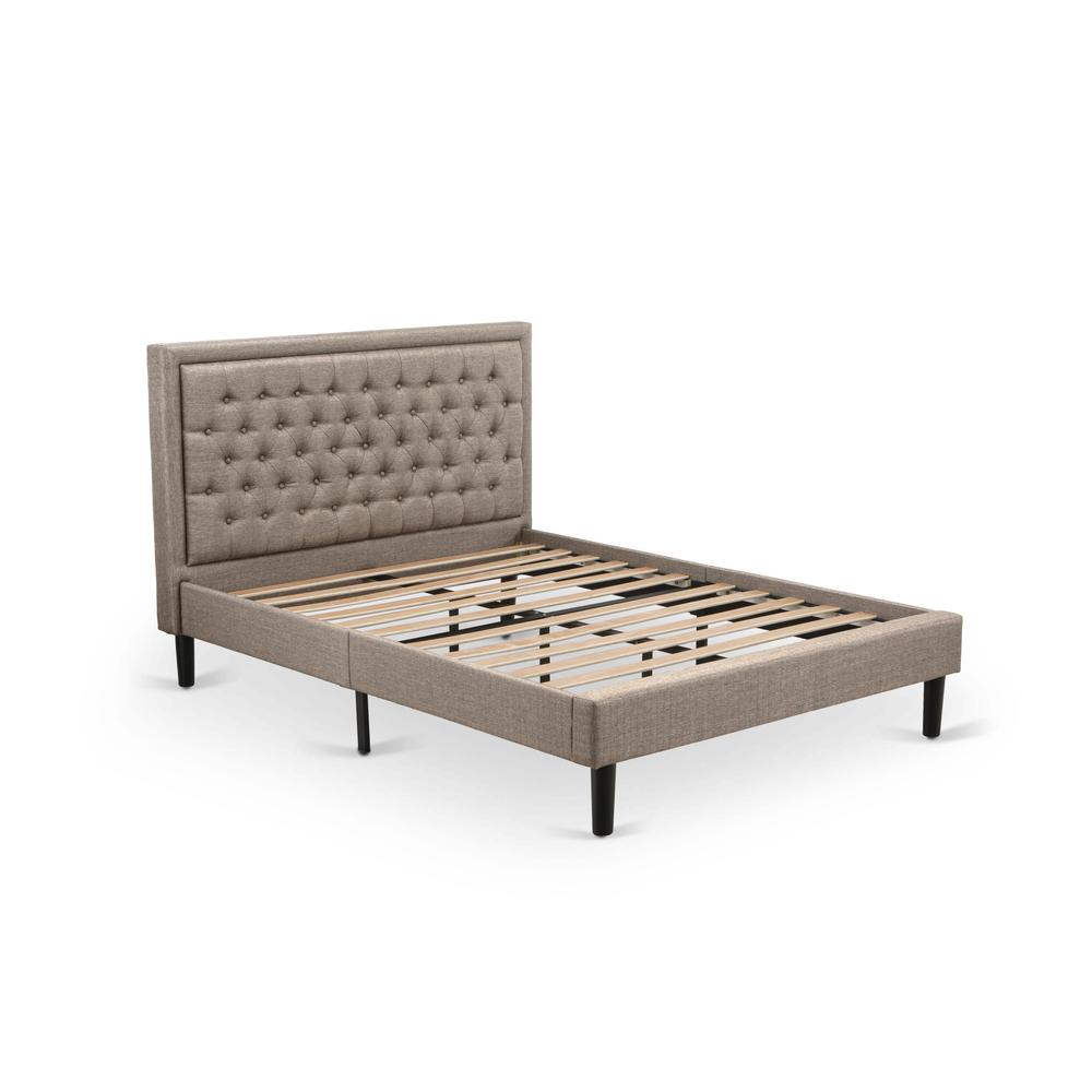 East West Collection Queen Dark Khaki Linen Fabric Upholstered Bed Modern Platform Style with Button Tufted Headboard